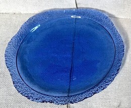 Single 10 Inch Blue Recycled Glass Plate Textured Rounded Edge Unmarked - $44.55