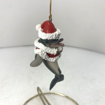 Christmas Ornament 3&quot; Hand-Painted Dolphin Santa Hat Moveable Tail, Vintage - $12.99