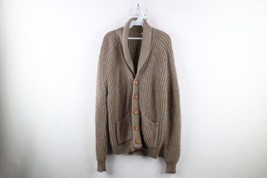 Vtg 60s 70s Streetwear Mens Large Wool Blend Chunky Ribbed Knit Cardigan Sweater - £70.36 GBP