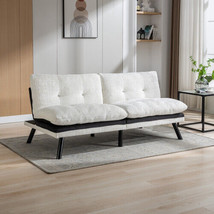 Convertible Sofa Bed Loveseat Futon Bed Breathable Adjustable - Creamy White - £185.70 GBP