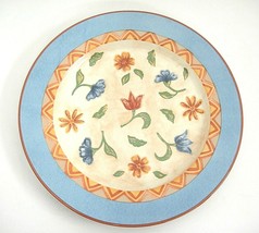 PTS Interiors Sanibel Salad Plate SA-BL-D Blue Coral Bands Flowers in Ce... - $8.37