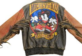 Vintage Disney MICKEY THE KID Leather Bomber Jacket By Jeff Hamilton - X... - £581.48 GBP