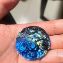 Natural Labradorite Crystal Carving Blue Lion Head Meditation Crystal Pe... - $35.34