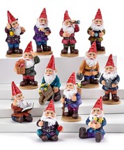 Miniature Gnome Figurines Set of 12 Multicolor 3.5&quot; High Fantasy Resin Red Hat - $84.14