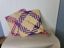 Vintage Woven Hand Fans Square  13 x 10 Inches Hand Made - £11.65 GBP