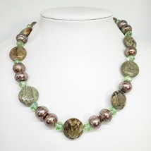 Green Moss Agate &amp; Crystal Beaded Necklace Agate Stone Chic Statement Choker - £23.93 GBP