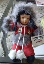 Eskimo Doll 7” Vintage Handmade Hand sewn Red Parka Embroidered Fur NWT - £11.83 GBP