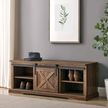 Storage Bench Cabinet Shelves Shoe Rack Brown Wood Entryway Living Room Mudroom - £513.15 GBP