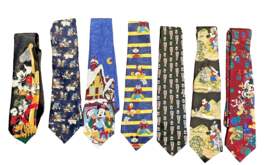 Neckties Lot of 7 Mickey Mouse Unlimited Disney Characters Golf Tennis Christmas - £31.66 GBP