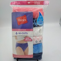 Women&#39;s Hanes Tagless Hi-Cut Ultra Soft Panties Size 10 Cotton 6 Pair No Ride Up - £11.39 GBP