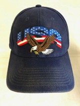 USA Baseball Hat Cap Strap Back Blue Embroidered Acrylic Wool Bald Eagle - $16.29
