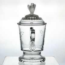 Frosted Eagle Covered Sugar w Floral Engraving, Antique Glass c.1883 EAPG 8 3/4&quot; - £119.90 GBP