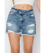 RISEN Stepped Waist Frayed Denim Shorts - $71.60 CAD