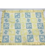 Vintage Baby Blanket Acrylic Satin Trim Flower Yellow Blue Floral Esmond... - €22,24 EUR