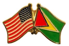 Guyana National Country Flag &amp; US Crossed Double Flag Lapel Pins  - $74.01 MXN