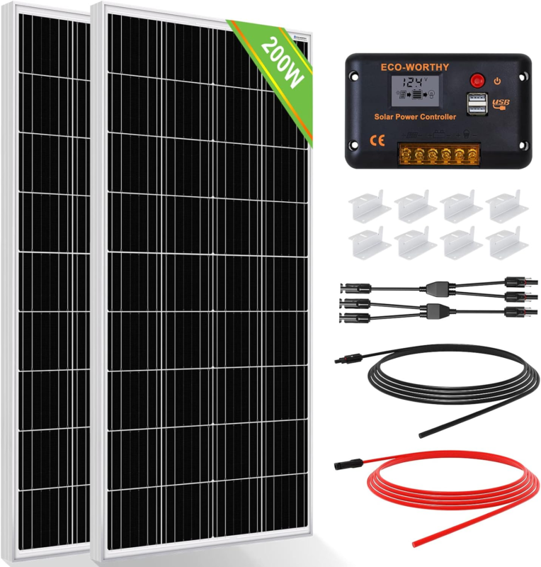 200 Watts 12 Volt/24 Volt Solar Panel Kit with High Efficiency Monocrystalline S
