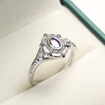 Cubic Zirconia &amp; Purple Crystal Oval Ring - £9.58 GBP