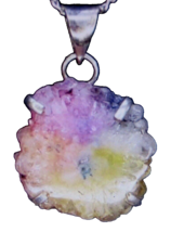 925 Sterling Silver 18&quot; Necklace with Multicolored Solar Geode Agate Gem Pendant - £15.81 GBP