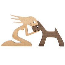Wooden Dog Family Sculpture Wood Carving Ornament For Home Office Decor - £16.74 GBP