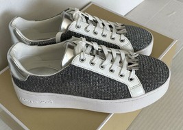 New Michael Kors Poppy Lace up Glitter Chain Mesh sneakers size 5.5 White Silver - £68.27 GBP