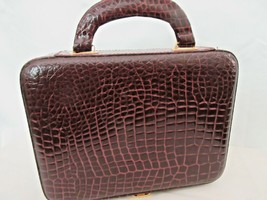 Portable Jewelry Organizer Travel Case Embossed Burgundy Vegan Leather w/ Mirror - £21.87 GBP