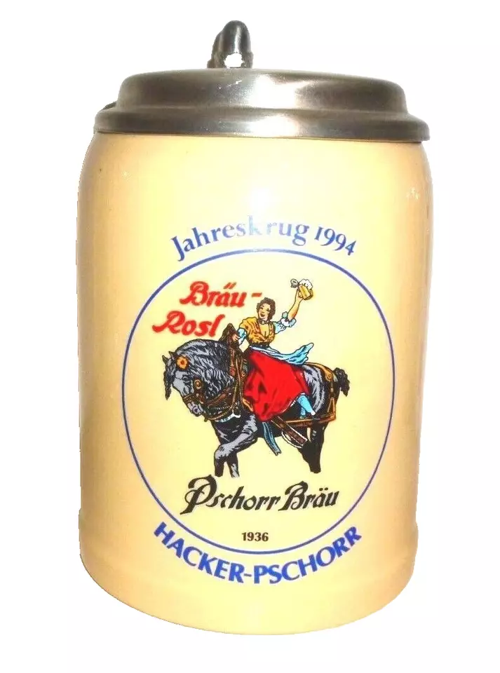 Hacker Pschorr Munich Jahreskrug 1994 lidded German Beer Stein - $14.95