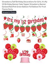 Strawberry Birthday 1/2 Party Decoration Set Balloons Cake Toppers - $16.65