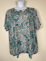 Catherines Womens Plus Size 2X Blue Paisley Strappy Neck Top Short Sleeve - $19.80