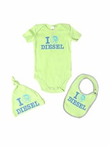 Diesel Baby Boy Bodysuit, Hat,&amp; Bib Box Set Green / Blue Uffebbox ( 6 Months ) - £63.37 GBP