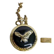 Benrus Two Tone Eagle Metal Enamel Black Gold Pocket Watch  - $11.85