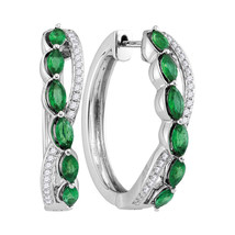 14kt White Gold Womens Oval Natural Emerald Diamond Woven Hoop Earrings 1/4 Cttw - £1,917.65 GBP