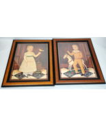 Boy Girl Primitive Art Diane Ulmer Pedersen 18x22&quot; Framed 1999 Colonial ... - €279,40 EUR