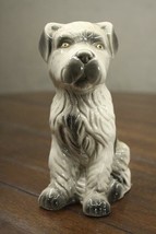 Vintage Glazed Ceramic Schnauzer Puppy Dog Figurine Gray Black &amp; Brown 6&quot; Tall - £18.65 GBP
