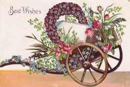 Best Wishes Flowers Two Wheel Cart Postcard B03 - £2.33 GBP
