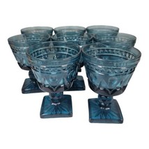 Vintage Blue Glass Squared Foot Pedestal Dessert Cups - Set of 8 - £62.02 GBP