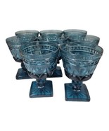 Vintage Blue Glass Squared Foot Pedestal Dessert Cups - Set of 8 - $77.59