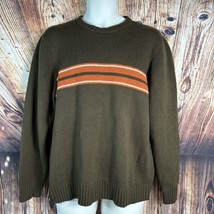 Vintage Y2K Old Navy Mens Sz Large Brown Orange Stripe Lambs Wool Blend Sweater - £18.97 GBP