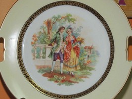 Handled Decorative Plate 9.5&quot; Rococo style Man &amp; Woman marked Germany cu... - $14.39