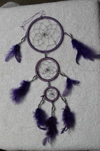 Dreamcatcher Shells Feathers Indian Lavender Purple Color With Three Rings - £8.02 GBP