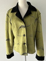 Robert Kitchen Suede Jacket Coat Green Sz Large Glam Black Faux Fur Lined - $752.48 MXN