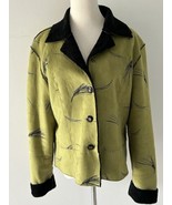 Robert Kitchen Suede Jacket Coat Green Sz Large Glam Black Faux Fur Lined - $748.63 MXN