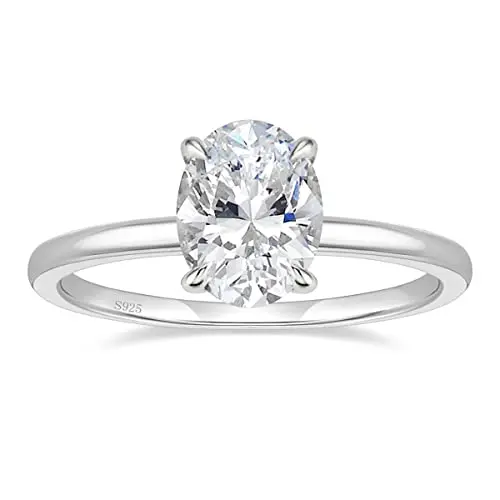 3CT 925 Sterling Silver Engagement Rings Oval Cut Solitaire Cubic Zircon... - £22.65 GBP