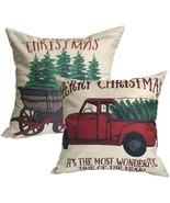 2-Piece Set Throw Pillow Covers Christmas Tree Vintage Red Truck Cotton ... - £17.91 GBP