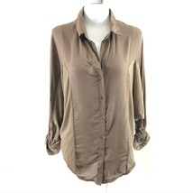 Pretty Good Womens Top Hi Lo Button Front Roll Tab Sleeve Brown Blouse S... - $7.84