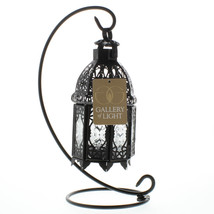 Black Metal Moroccan Tabletop Candle Lantern w/Stand - £17.78 GBP