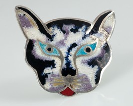 Jeronimo Fuentes Sterling Silver &amp; Enamel Cat Pin Brooch Made In Mexico - £94.17 GBP
