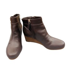 Dr Scholl’s Women’s Brown Leather Wood Wedge Heel Ankle Boots Zip Side Size 10M - £17.40 GBP