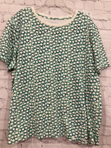 Kim Rogers Womens Size XL Pullover Top Green White Geometric Print Short Sleeves - £8.80 GBP