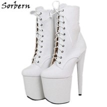 White Glit Pole Dance Boots Ankle Boots For Womens 8inches Heels Lace Up Botines - £189.61 GBP