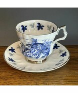 Vtg Royal London Bone China England Tea Cup &amp; Saucer Cottage Leaves Blue... - $35.75